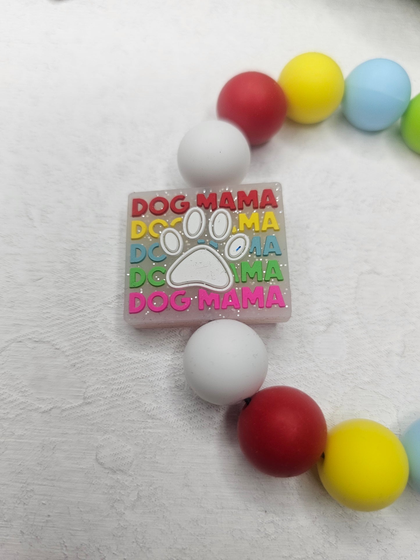 Dog Mama Rainbow Beaded Bracelet Keychain