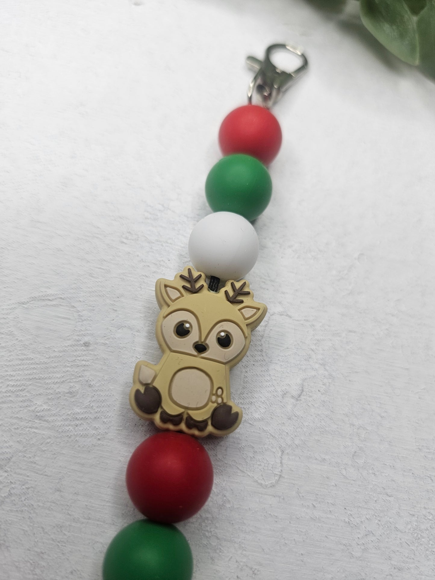 Light Brown Reindeer Christmas Dangle Bead Keychain