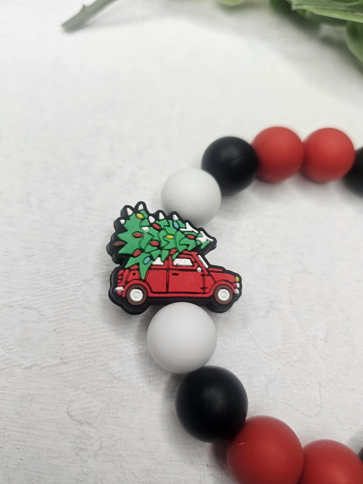 Christmas Truck Tree Beaded Bracelet Keychain