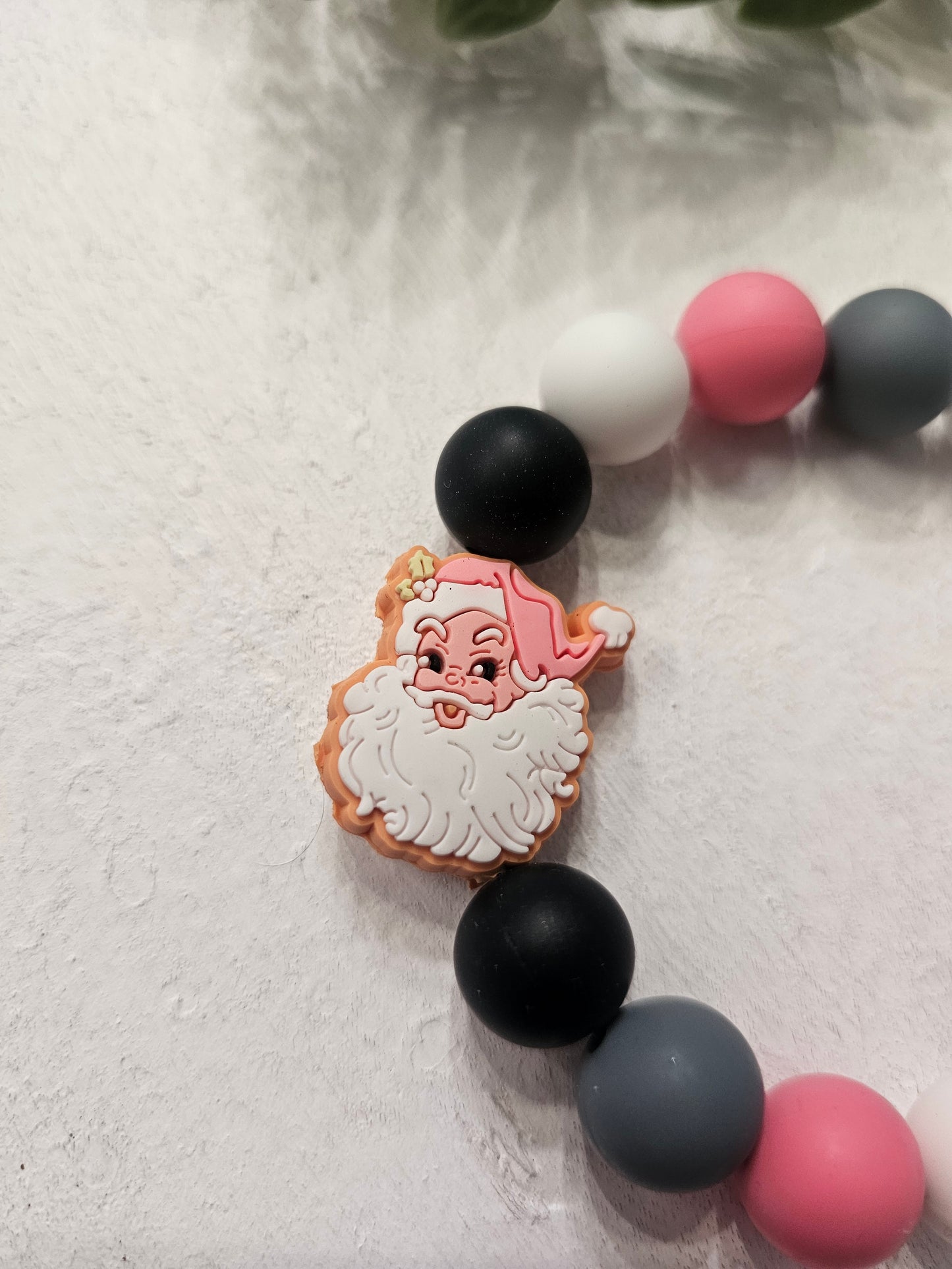 Pink Santa Beaded Bracelet Keychain