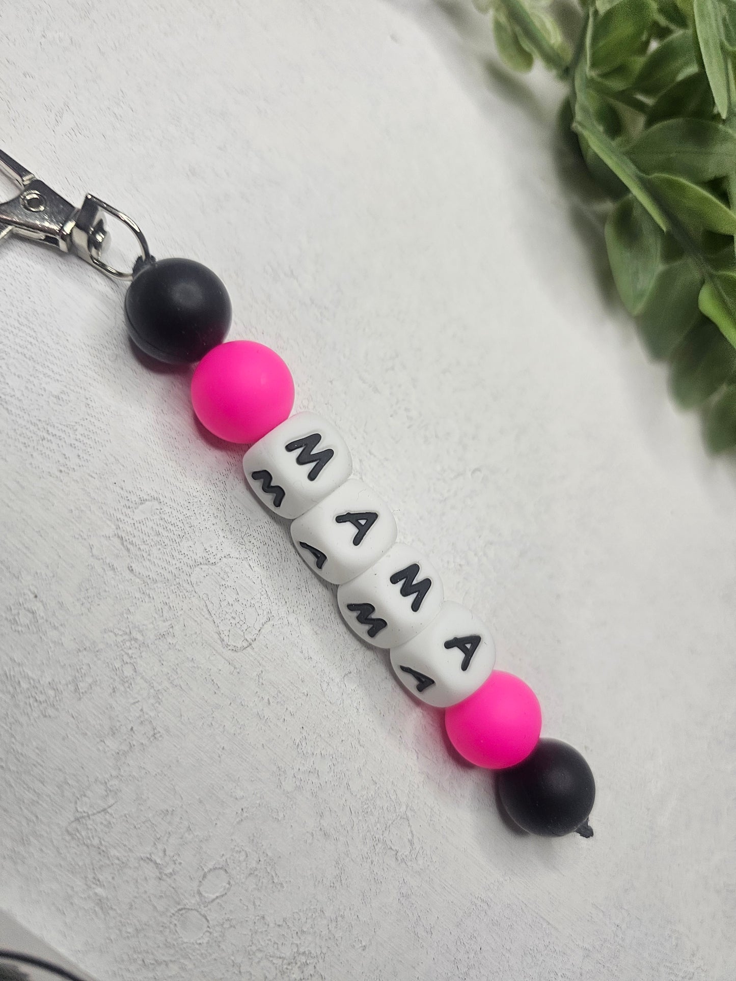 Mama Hot Pink Dangle Bead Keychain