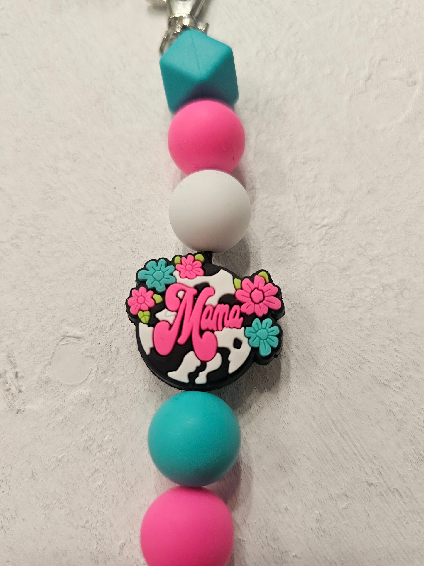 Leopard Mama Dangle Bead Keychain