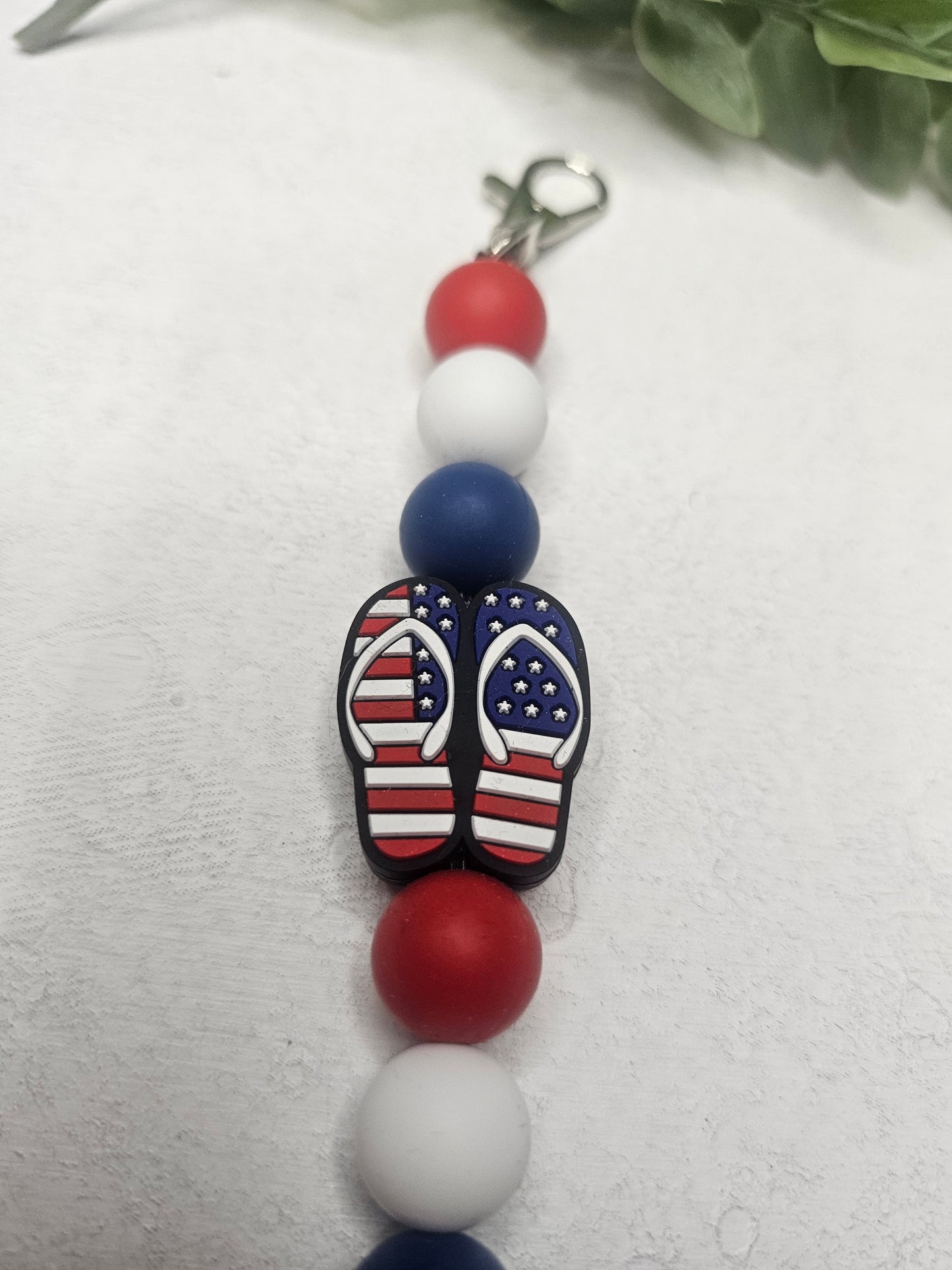 American Flip Flop Dangle Bead Keychain