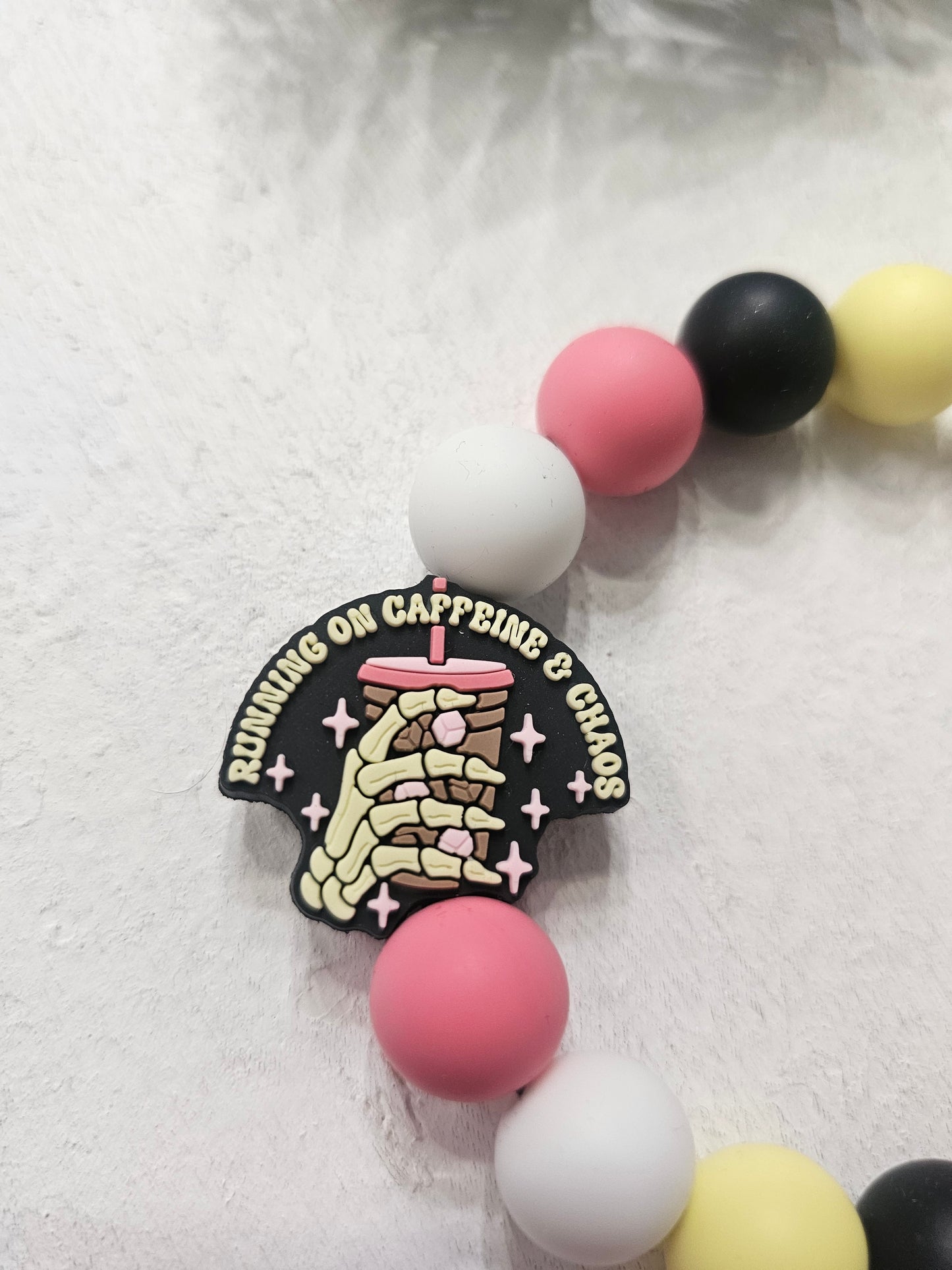 Running on Caffeine & Chaos Beaded Bracelet Keychain