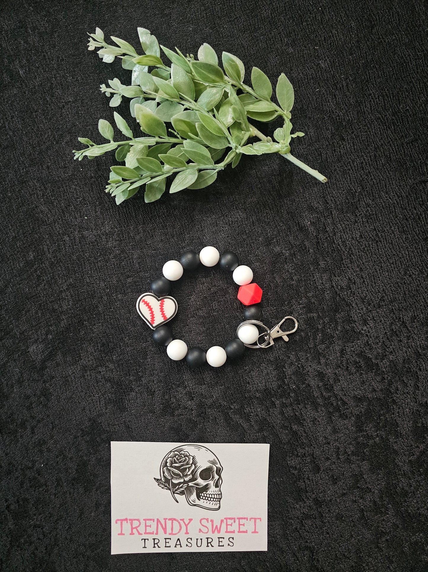 Baseball Beaded Bracelet Keychain