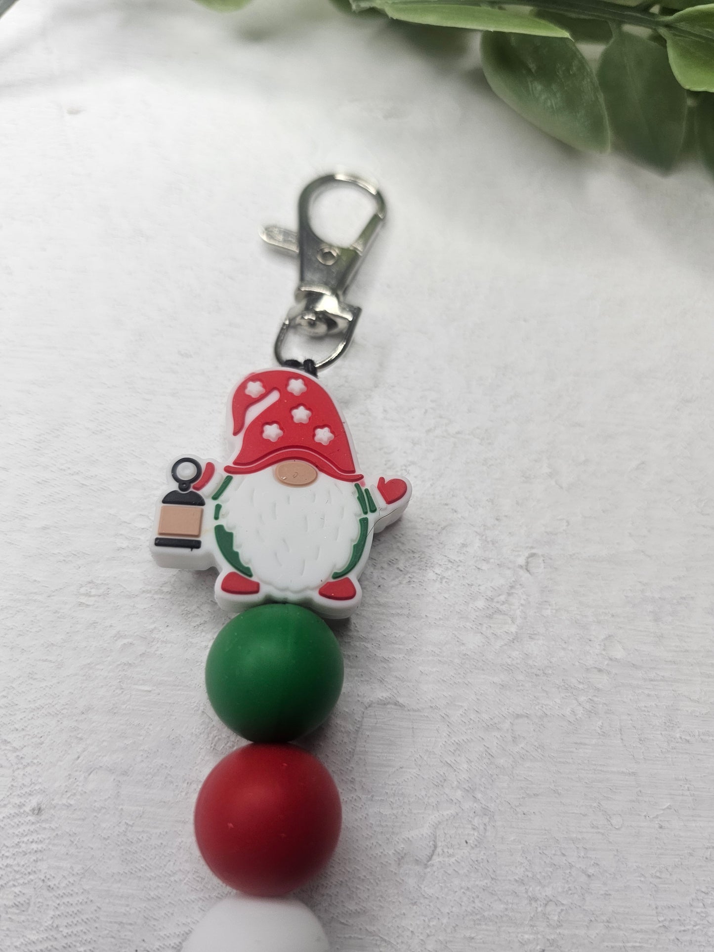 Christmas Gnome Dangle Bead Keychain