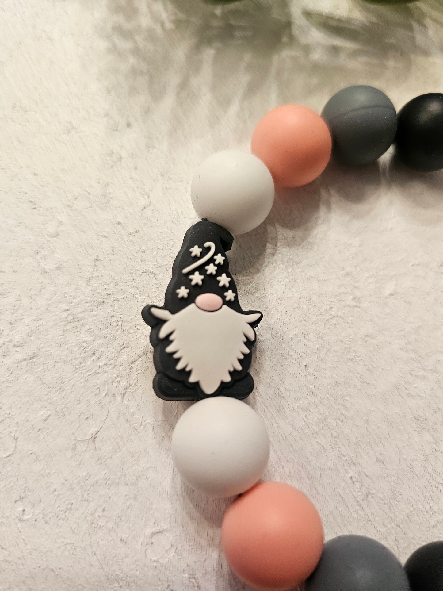 Dark Gray Gnome Beaded Bracelet Keychain
