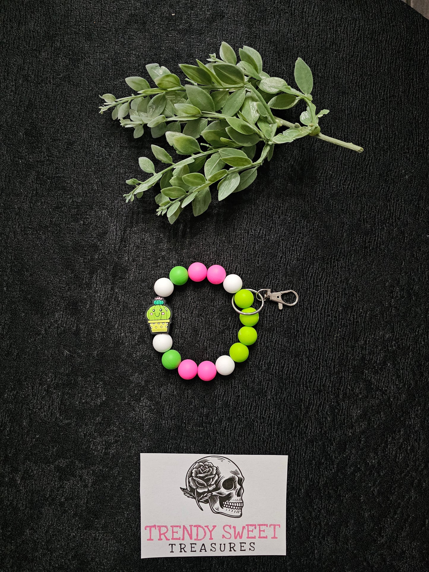 Cactus Beaded Bracelet Keychain