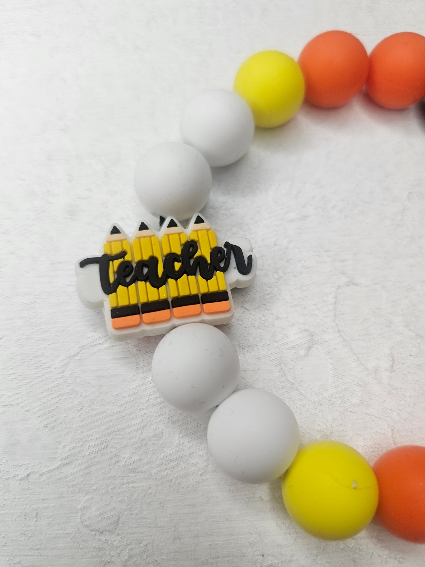Teacher Pencil Beaded Bracelet Keychain