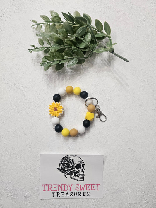 Light Sunflower Beaded Bracelet Keychain