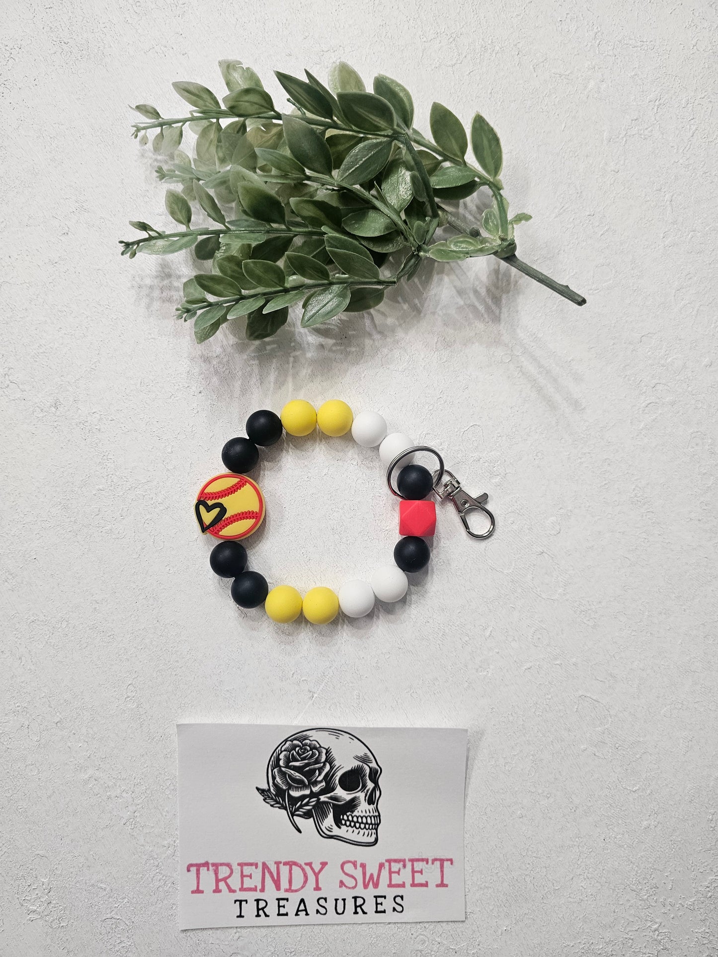 Softball Beaded Bracelet Keychain