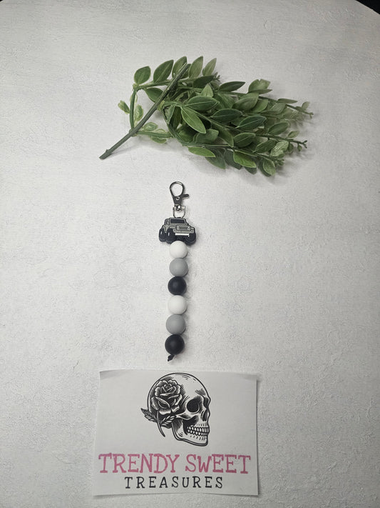 Gray Jeep Dangle Bead Keychain
