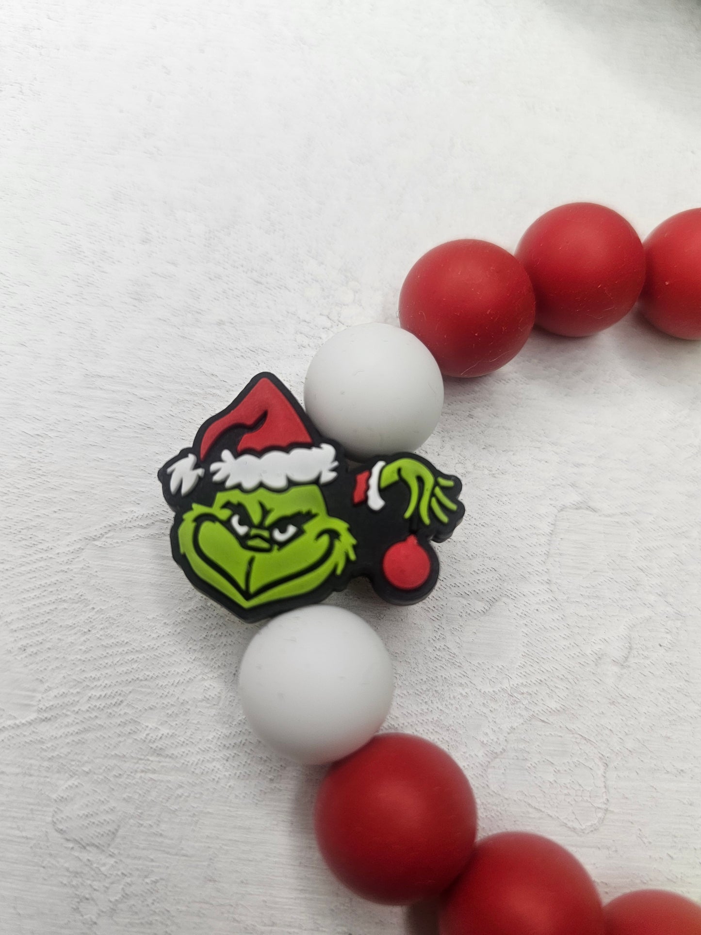 Grinch Ornament Beaded Bracelet Keychain