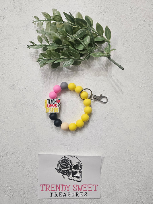 Teach Love Inspire Beaded Bracelet Keychain
