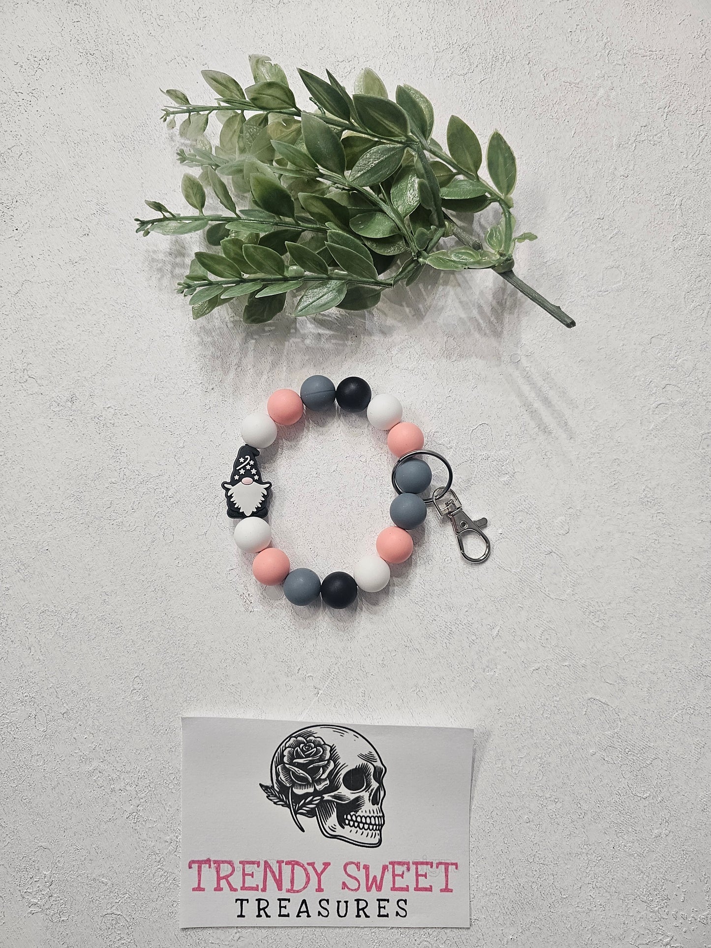 Dark Gray Gnome Beaded Bracelet Keychain