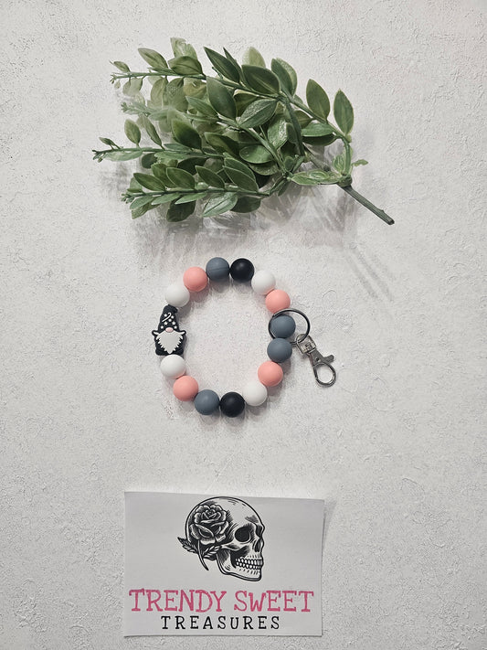 Dark Gray Gnome Beaded Bracelet Keychain
