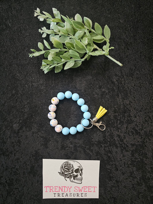 Blue Floral Beaded Bracelet Keychain