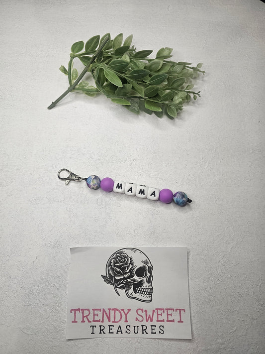 Mama Floral Dangle Bead Keychain