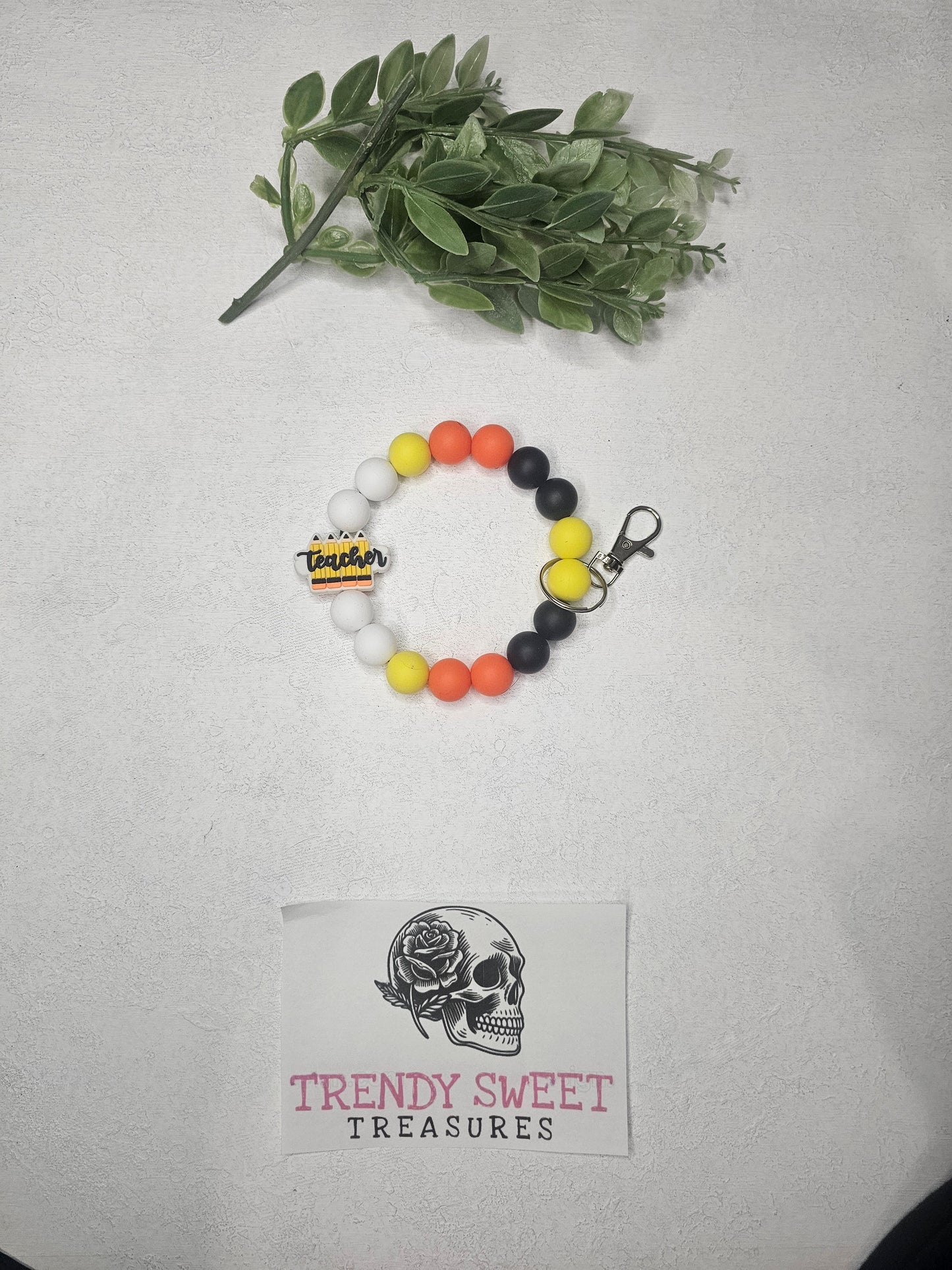 Teacher Pencil Beaded Bracelet Keychain