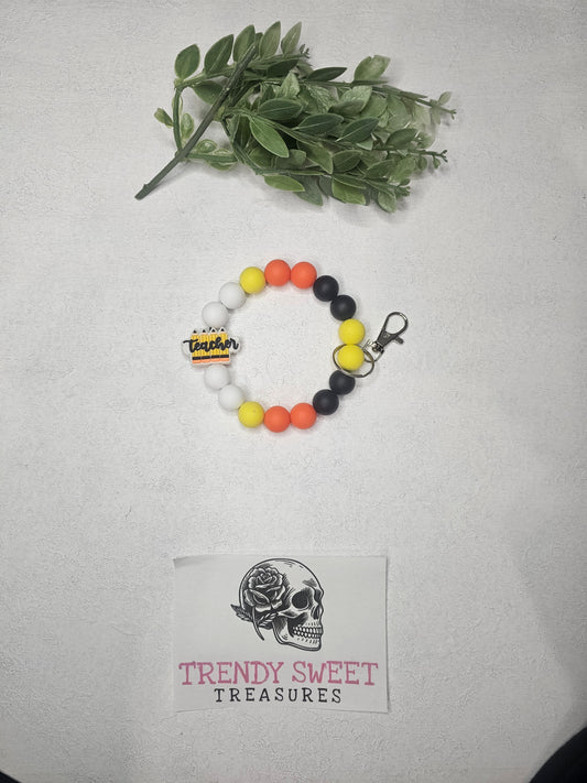 Teacher Pencil Beaded Bracelet Keychain
