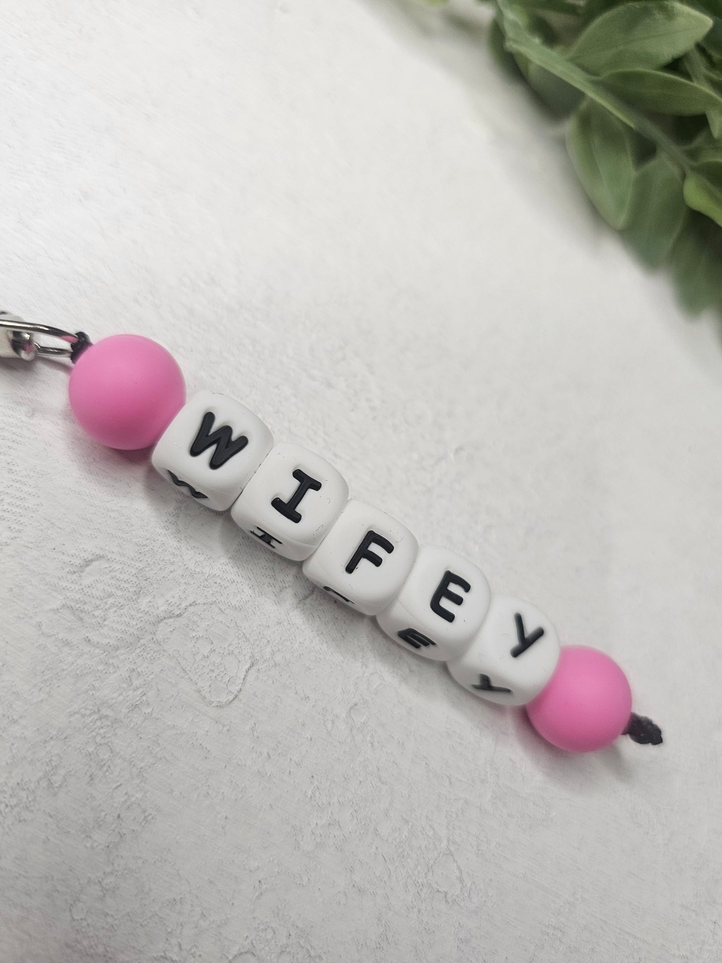 Wifey Pink Dangle Bead Keychain