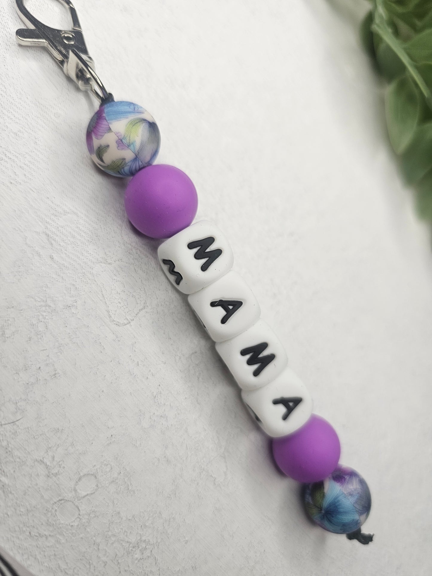 Mama Floral Dangle Bead Keychain