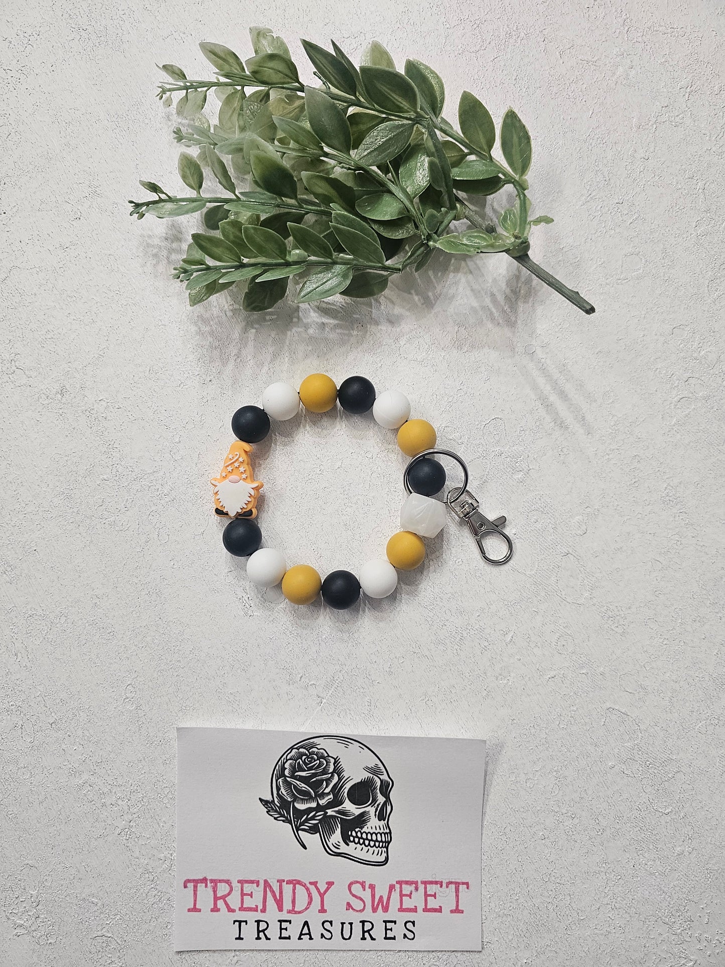 Yellow Gnome Beaded Bracelet Keychain