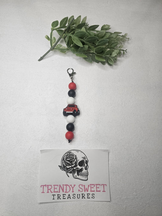 Red Jeep Dangle Bead Keychain