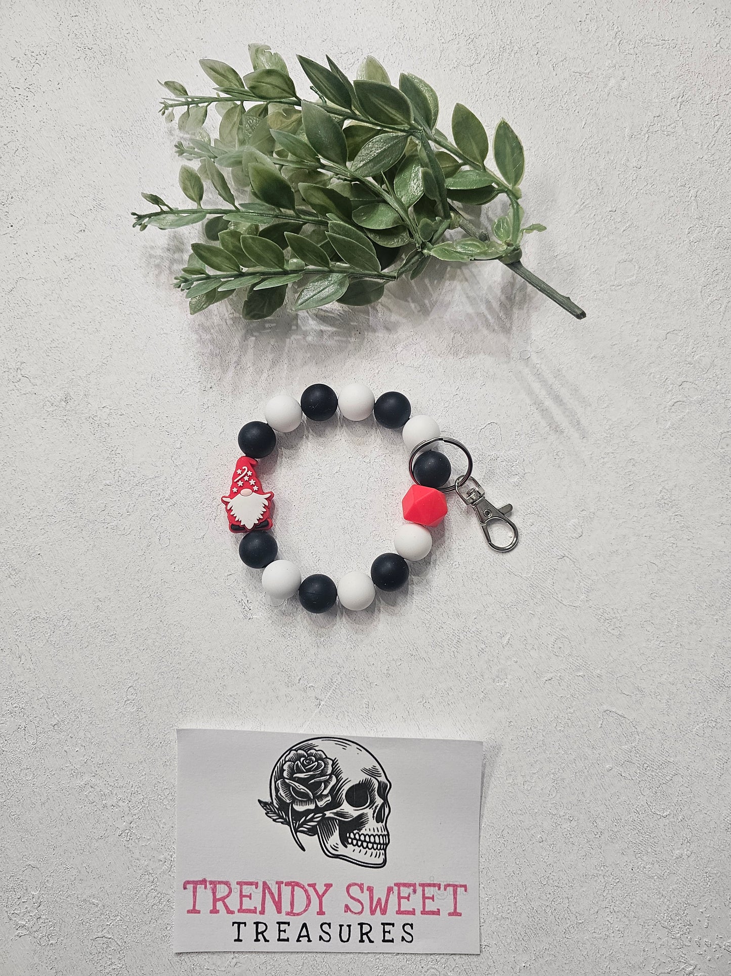 Red Gnome Beaded Bracelet Keychain