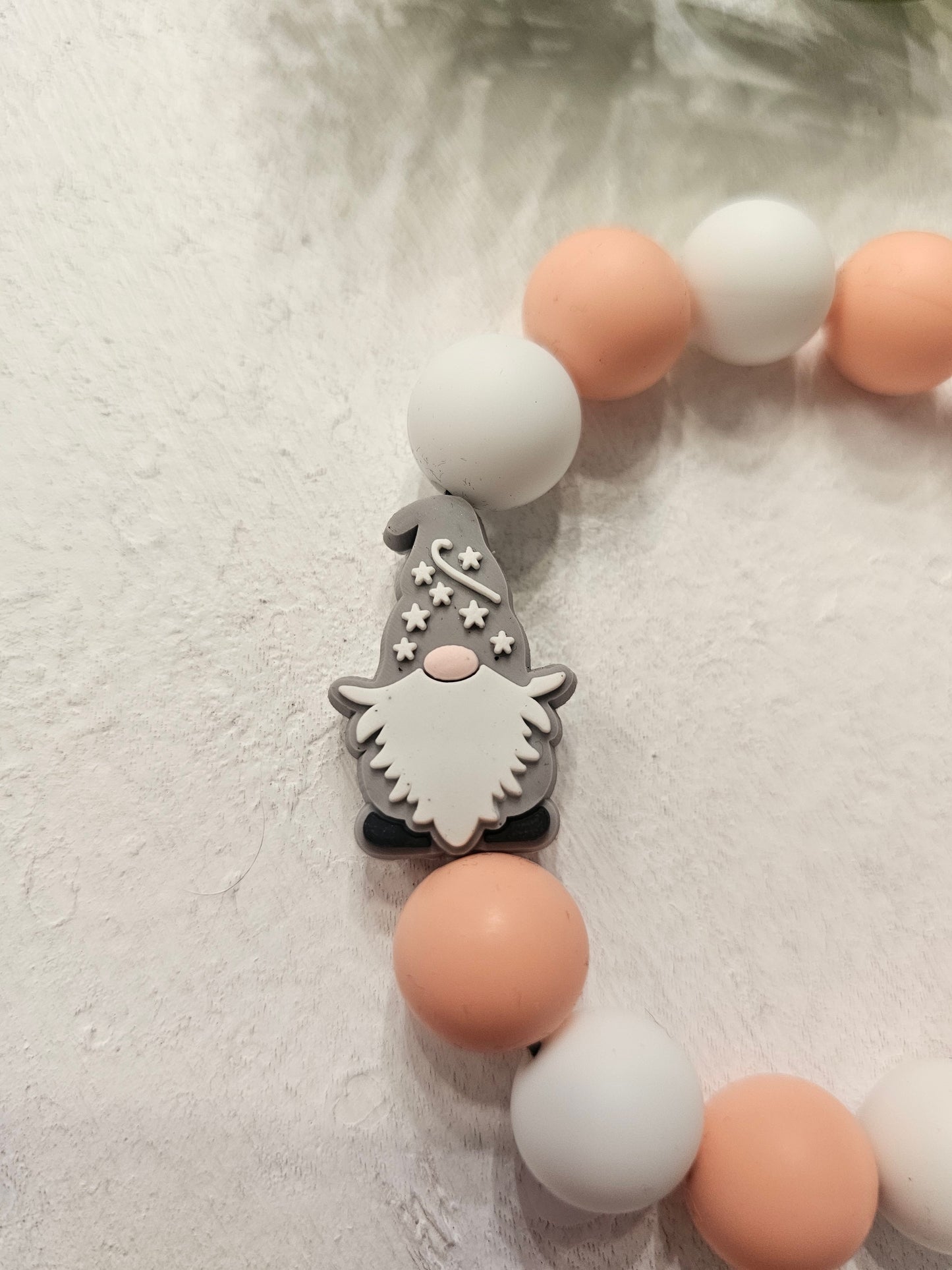 Light Gray Gnome Beaded Bracelet Keychain