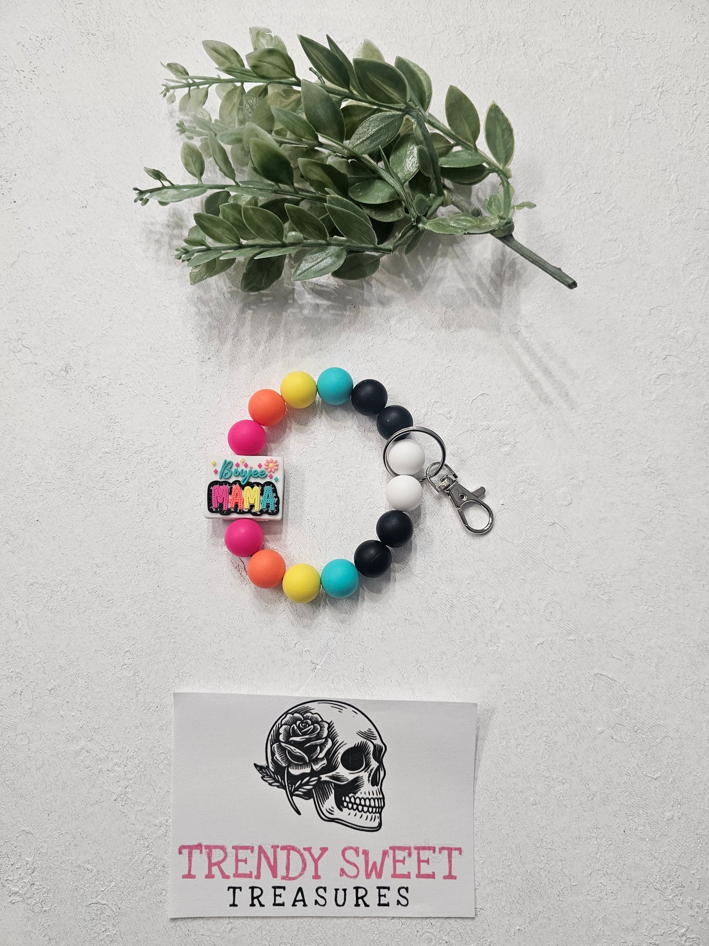 Boujee Mama Beaded Bracelet Keychain