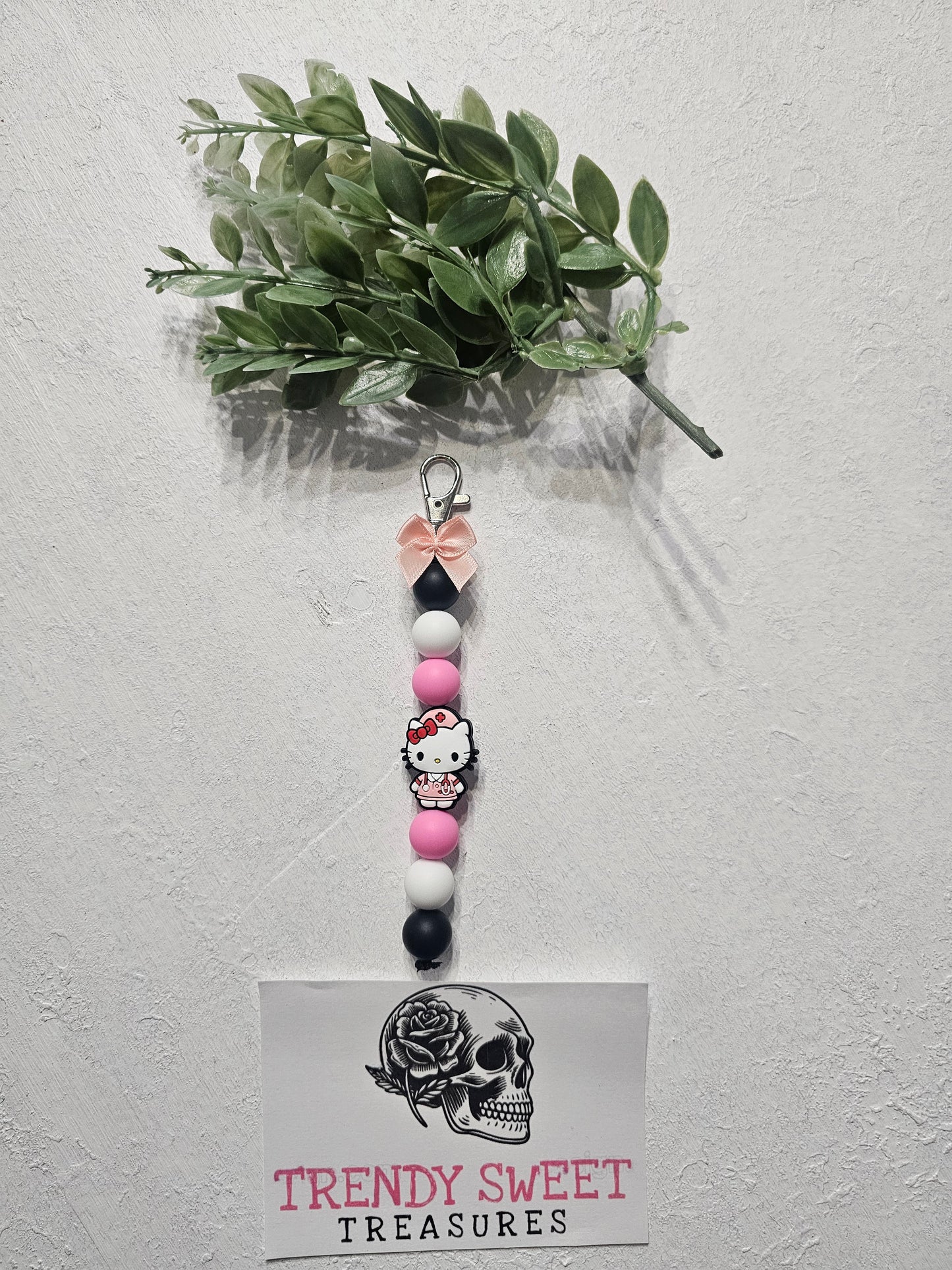 Nurse Hello Kitty Dangle Bead Keychain