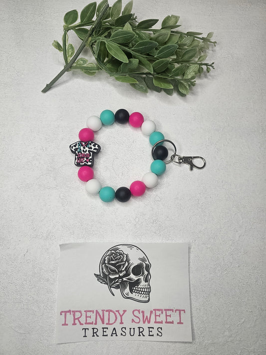 Leopard Scrub Life Beaded Bracelet Keychain