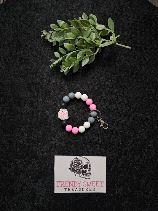 Cow Print Ghost Beaded Bracelet Keychain