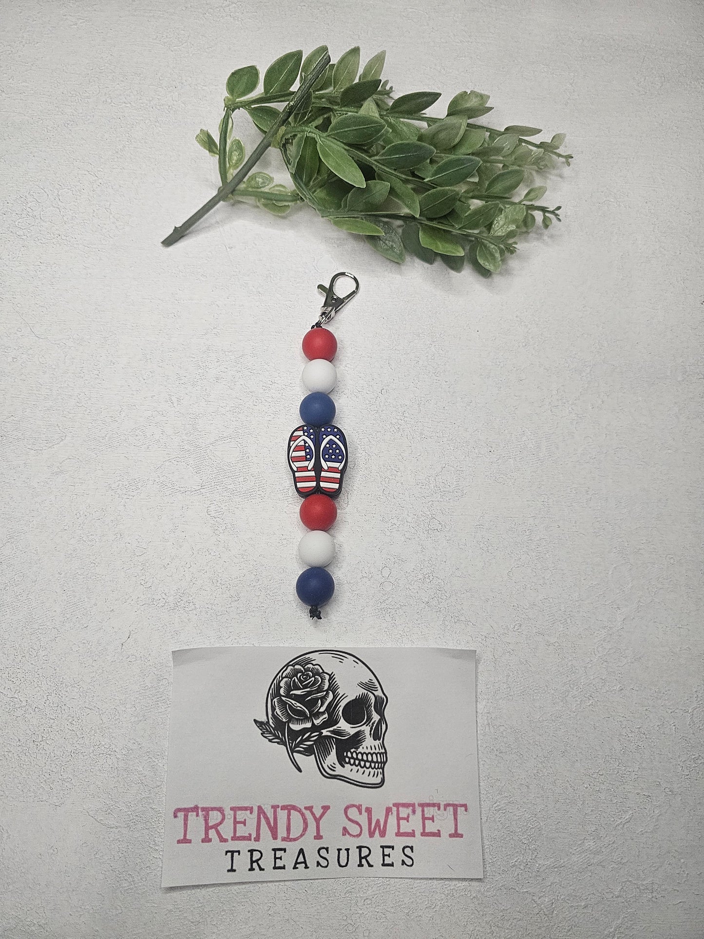 American Flip Flop Dangle Bead Keychain