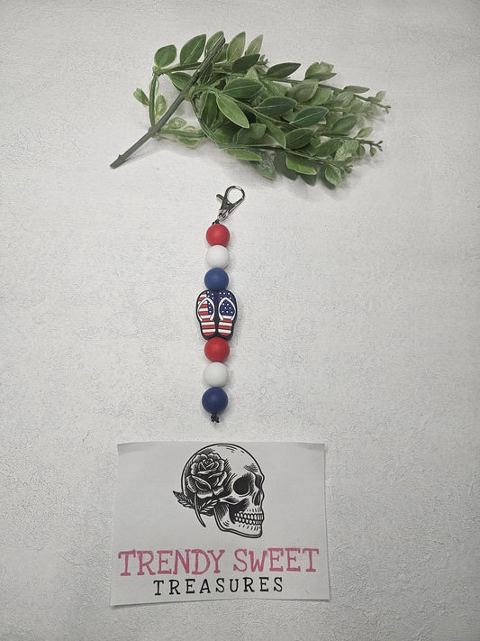 American Flip Flop Dangle Bead Keychain