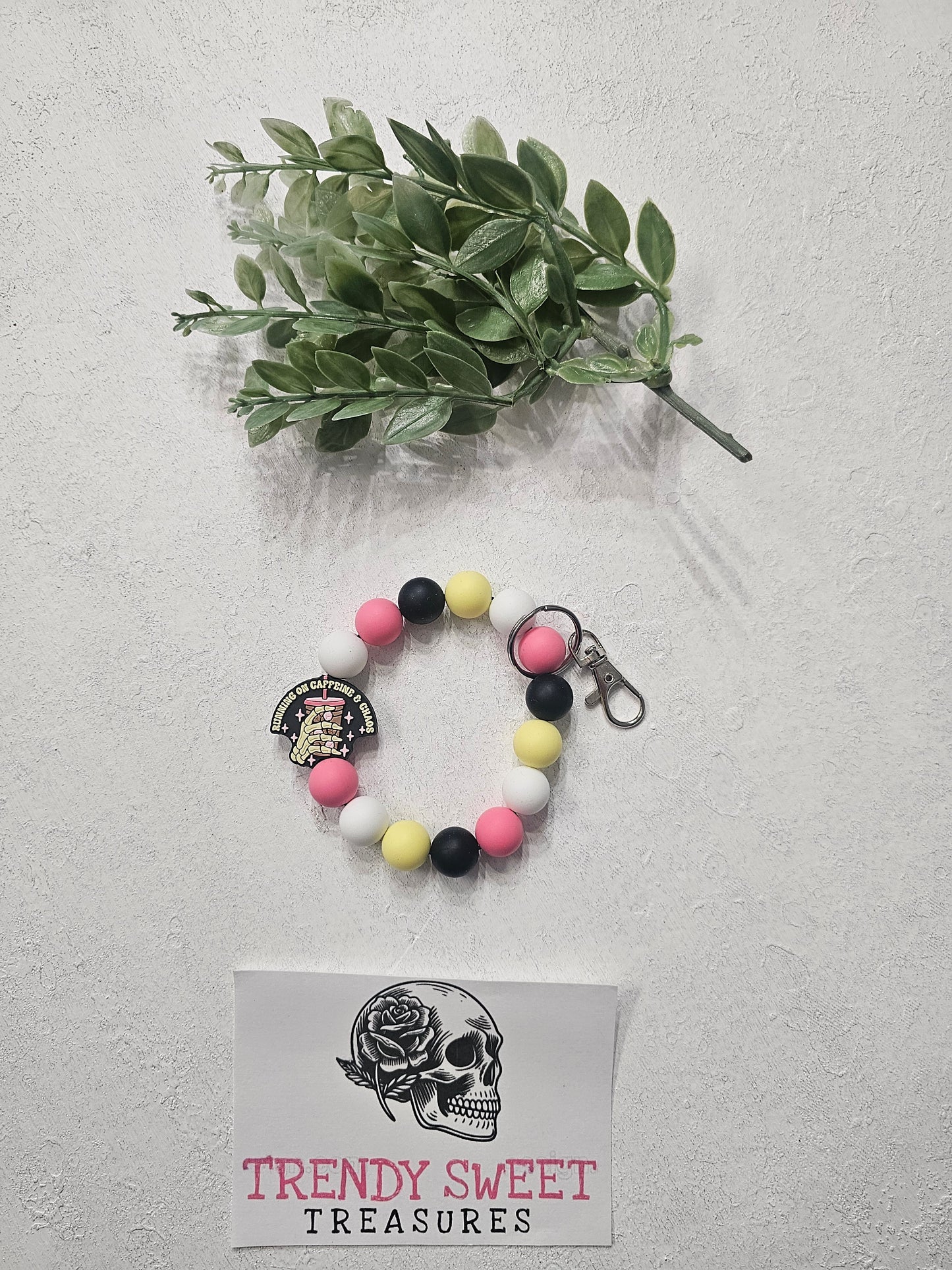 Running on Caffeine & Chaos Beaded Bracelet Keychain