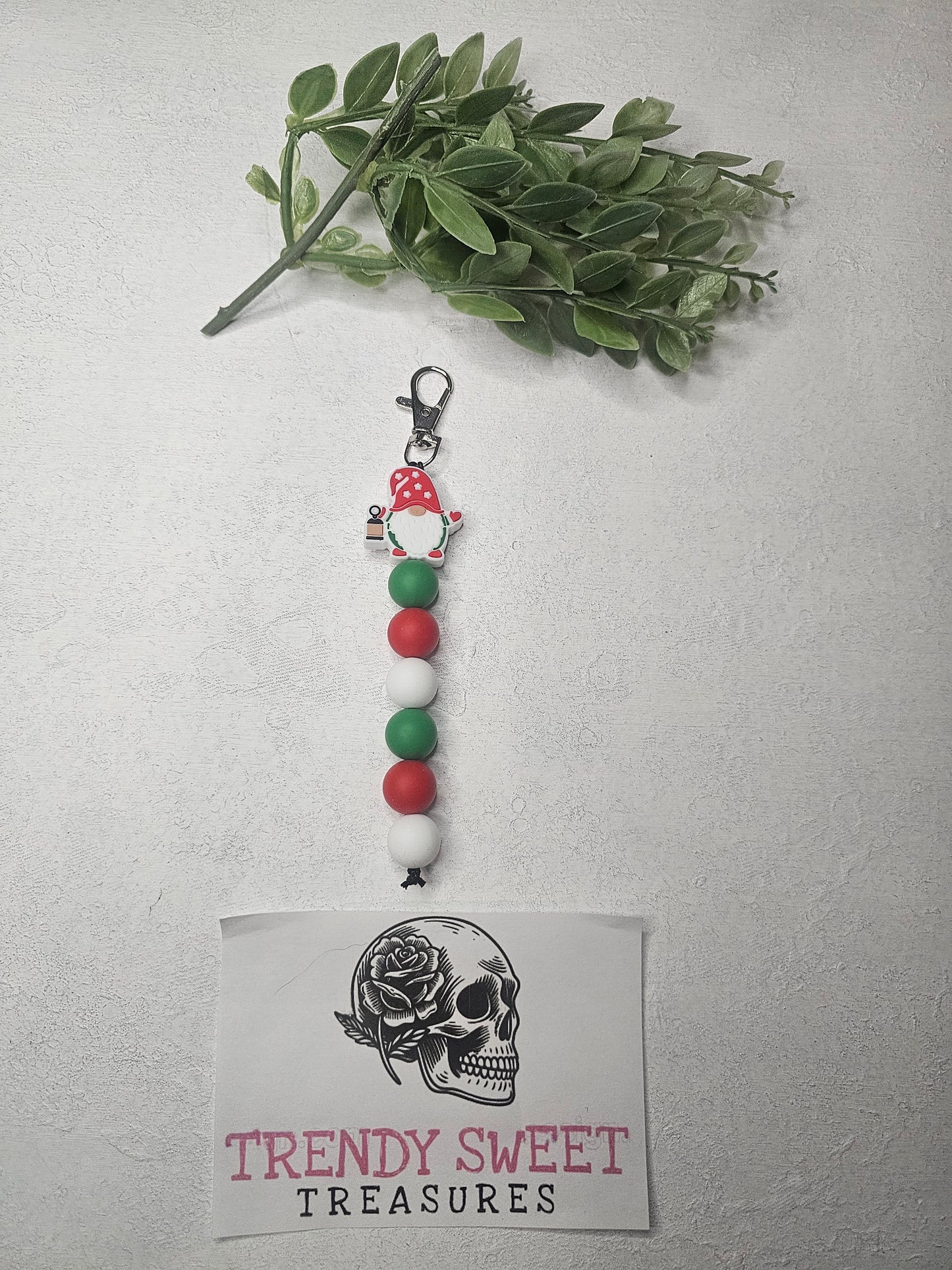 Christmas Gnome Dangle Bead Keychain