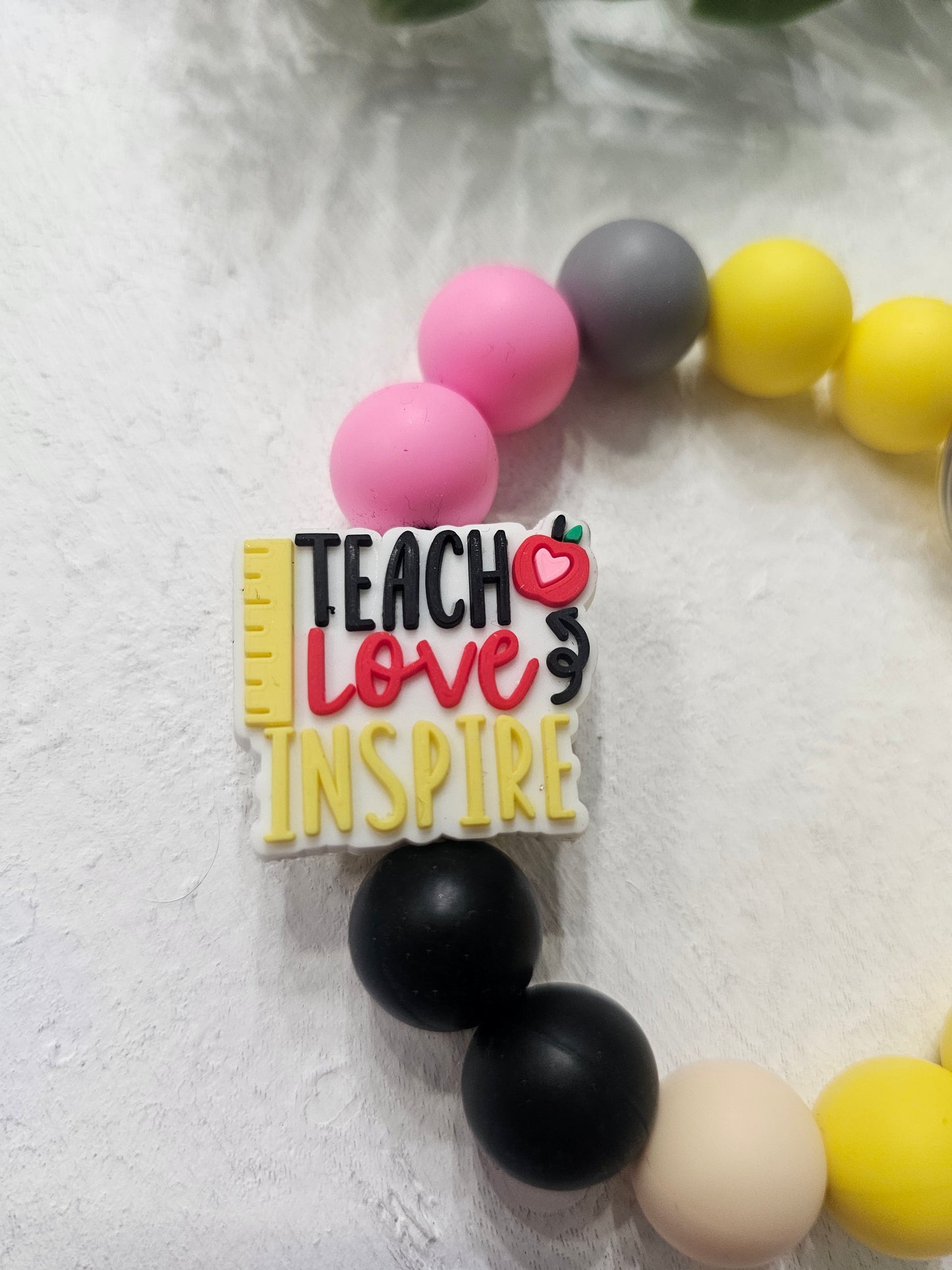 Teach Love Inspire Beaded Bracelet Keychain