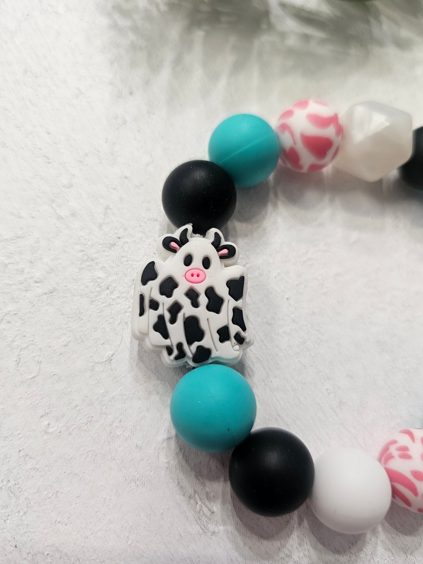 Cow Print Original Ghost Beaded Bracelet Keychain