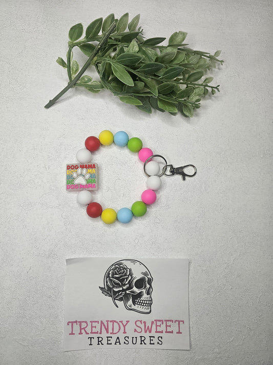 Dog Mama Rainbow Beaded Bracelet Keychain