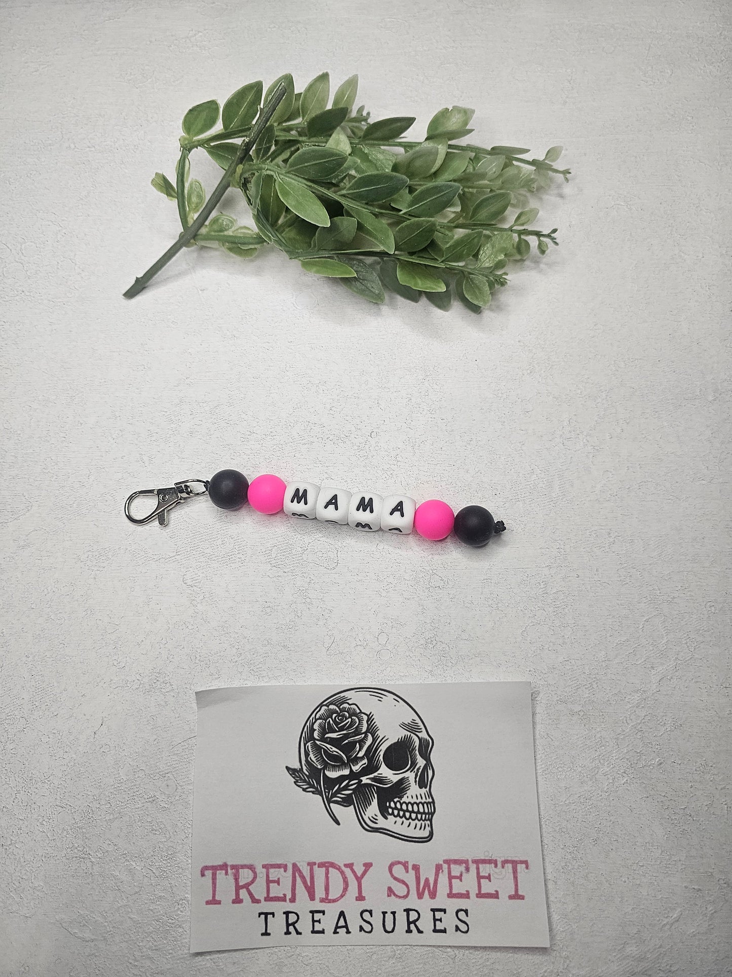 Mama Hot Pink Dangle Bead Keychain