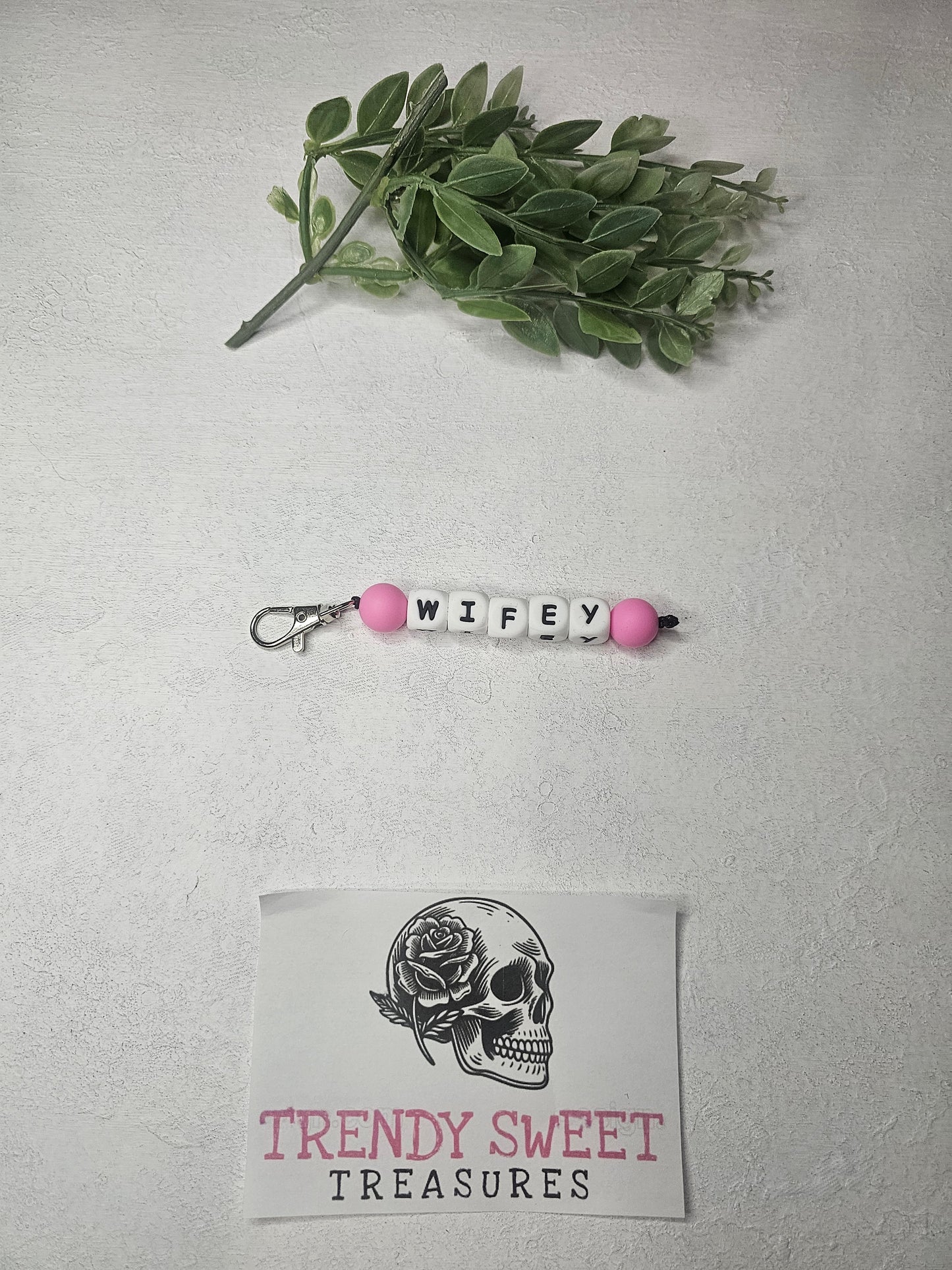 Wifey Pink Dangle Bead Keychain