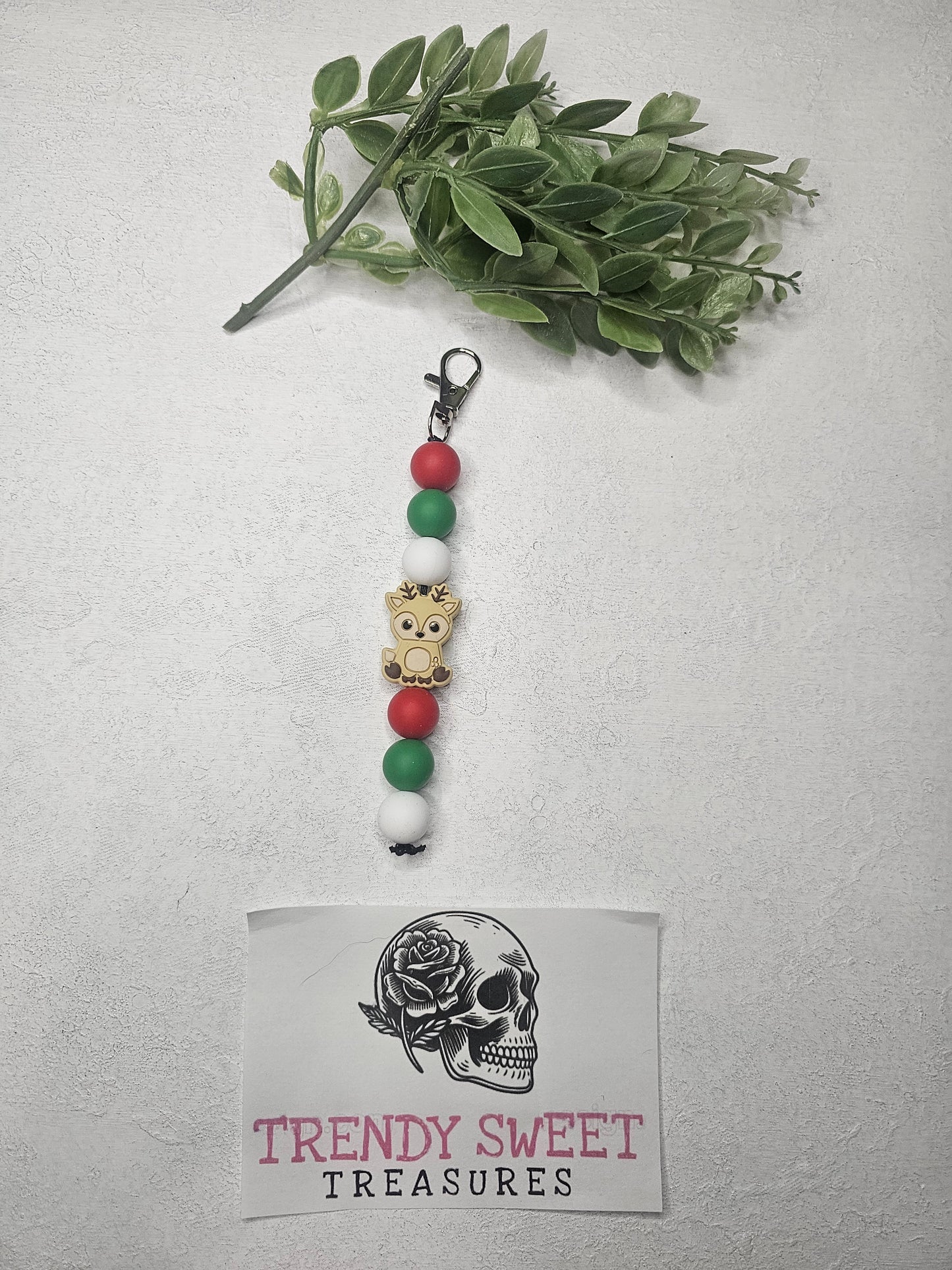 Light Brown Reindeer Christmas Dangle Bead Keychain