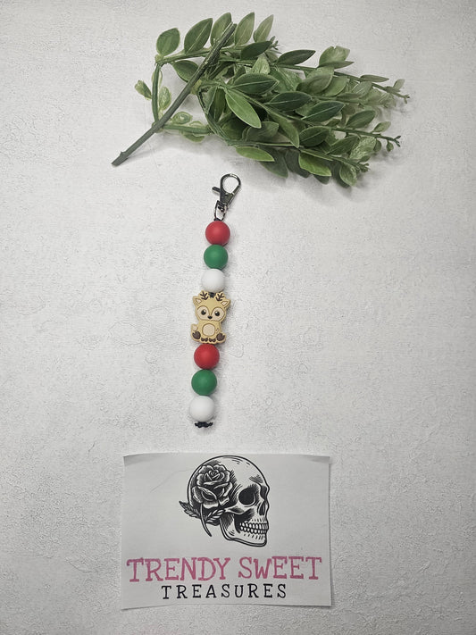 Light Brown Reindeer Christmas Dangle Bead Keychain