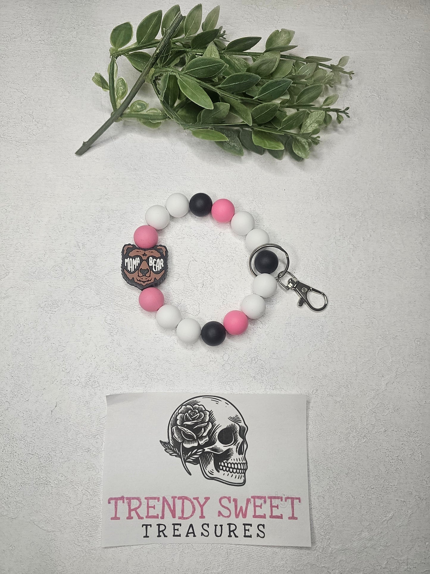 Mama Bear Beaded Bracelet Keychain