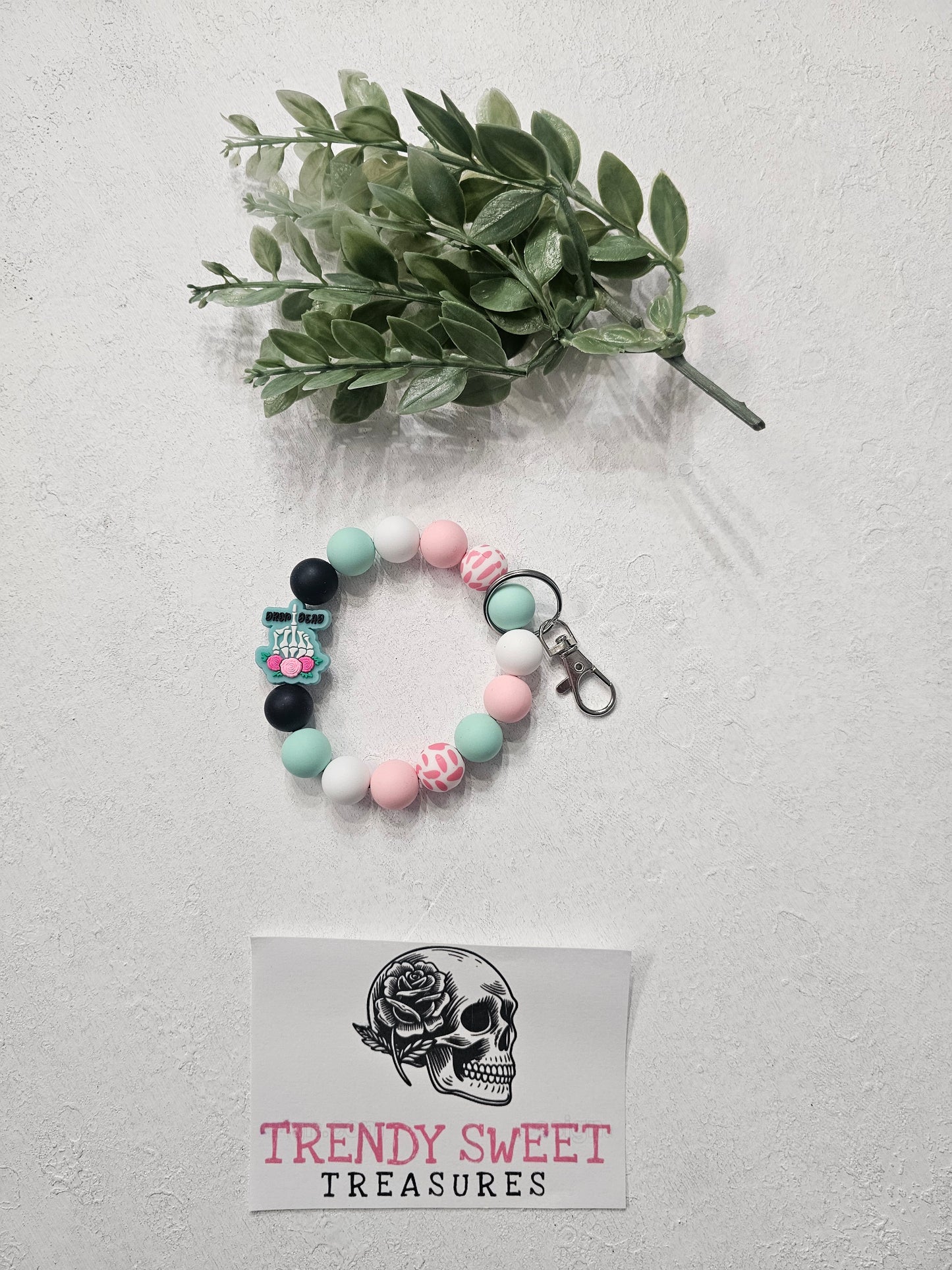 Teal Drop Dead Beaded Bracelet Keychain