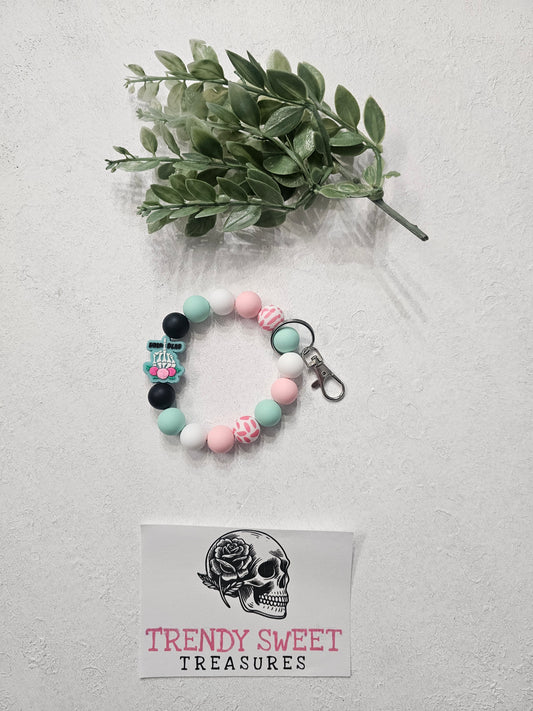 Teal Drop Dead Beaded Bracelet Keychain