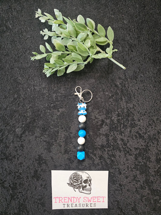 Blue Cow Dangle Bead Keychain