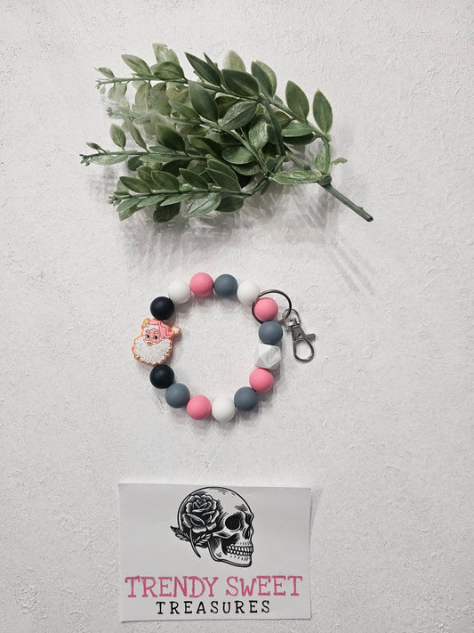 Pink Santa Beaded Bracelet Keychain